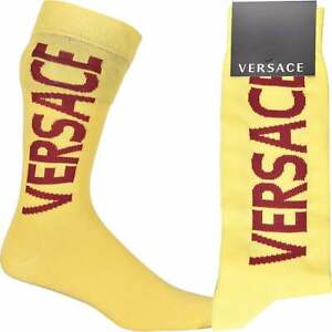 Versace Script Logo Men's Sports Socks, Yellow/burgundy