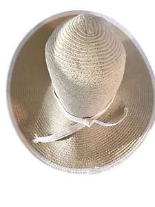 Panama Jack Womens Straw Sun Hat Wide Brim White Tie One Size - Picture 1 of 13