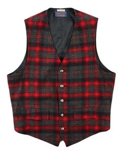 VTG 1960s PENDLETON USA Men’s Size Medium Button Down Pointed Hem Red Plaid Vest - Picture 1 of 5