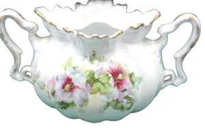 RS Prussia Pink & White Floral Green & Gold Sugar Bowl Antique - Picture 1 of 7