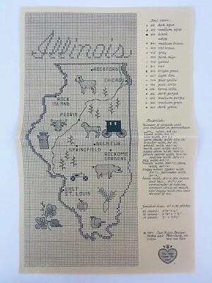 Sue Hillis Designs Map of ILLINOIS Counted Cross Stitch Pattern SHD Map - Image 1 of 2