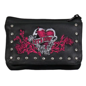 Hot Leathers CPE2101 Embroidered Banner Heart Black Clip Pouch - Picture 1 of 4