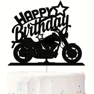 Harley Hog / Motorcycle Glitter Card Cake Topper (with sticks and glue pads) - Picture 1 of 4
