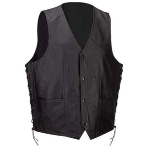 Motorcycle Biker Vest CHL Solid Leather Black Pockets Inside New Diamond Plate - Picture 1 of 2