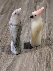 Fermalibri vintage pietra alabastro intagliata a mano figure uccellino 4" cacatua made in Italy - Foto 1 di 20