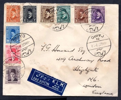 Egypt - 1937 Mixed Franking KLM Airmail Cover from Carlton Hotel Cairo to London — 第 1/2 张图片