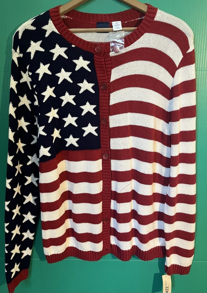 Cárdigan Suéter Cherokee Bandera Americana XL Hecho en EE. UU. Vintage Estrellas y Rayas P Foto 1 de 4