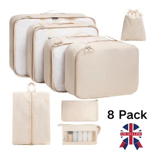 8Pcs Packing Cubes Luggage Storage Organiser Compression Travel Suitcase Bag UK - Picture 1 of 13