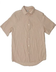 ZARA Mens Short Sleeve Shirt Medium Beige Striped Cotton DJ19 - Picture 1 of 3