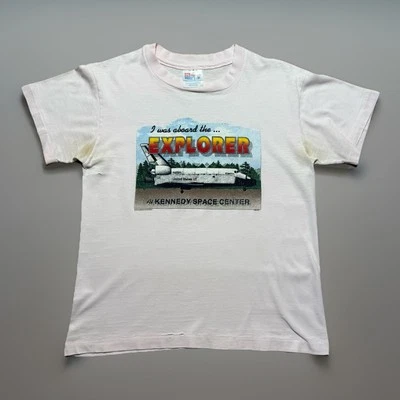 Vintage 90s 1994 Explorer Kennedy Space Center Distressed Pink Shirt Large Youth - Image 1 of 4