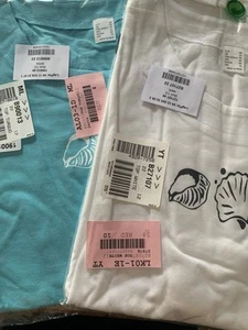 Pair of Round Neck Shell Motif T-Shirts Aqua White Size 22 - Picture 1 of 4