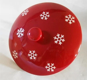 ❄️ SNOWFLAKE RED WHITE Stoneware LID Winter Holiday 8-3/8" Pan Cover - Picture 1 of 7