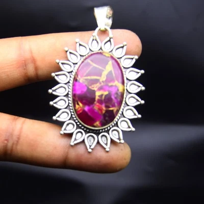 Beautiful  Purple Copper Turquoise 925 Sterling Silver Gemstone Stylish Pendent - Image 1 of 4