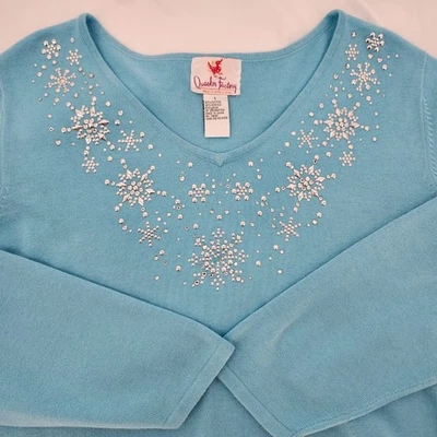 Quacker Factory Blue Snowflake Embellished Sweater Womens Large Winter Festive - Image 1 of 4