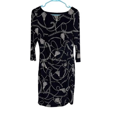 Vestido Anne Klein para mujer 8 imitación envoltura borla estampado elástico tejido ajustado Foto 1 de 4