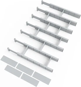 Bamboo Drawer Dividers with Inserts & Labels, 7-Pack, Adjustable Black - Picture 1 of 12