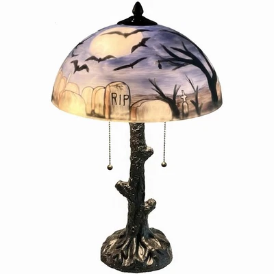 L10973 蝙蝠在满月夜飞越墓地手绘玻璃桌... — 第 1/4 张图片
