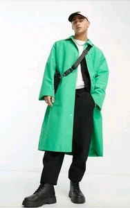 Gabardina de gran tamaño de diseño ASOS bolsillos verdes impermeable botones a presión mediana  - Imagen 1 de 12