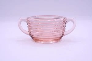 Anchor Hocking Pink Open Sugar Bowl Manhattan Ribbed Depression Glass - Picture 1 of 8