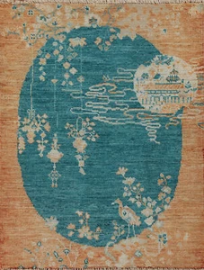 Alfombra de vestíbulo turco oushak verde azulado/óxido tinte vegetal 3x4 hecha a mano - Imagen 1 de 20