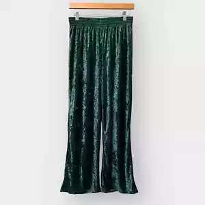 Vintage 80er 90er Jahre hohe breite Bein zerkleinerte Samthose Damen M/L grün Goucho - Bild 1 von 9