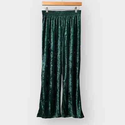 Vintage 80s 90s High Rise Wide Leg Crushed Velvet Pants Womens M/L Green Goucho - Image 1 of 4