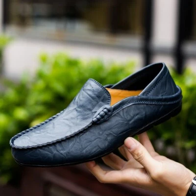 Mocasines Para Hombres Premium Cuero Genuino Zapatos Moda Sin Cordones Zapatos para Conducir Informales Foto 1 de 4