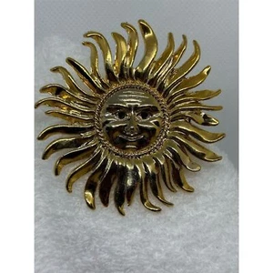 Vintage Mexican  Sun Face Brooch Pin 3D Design - Picture 1 of 5