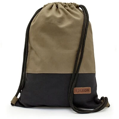 Leon By Bers Premium Turnbeutel Rucksack 35x45cm "OLIVE STOFF SCHWARZ" - Bild 1 von 4