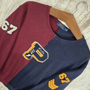 Polo Ralph Lauren Mens Sweatshirt Size Large Colorblock P Wing Patch 67 Varsity - Picture 1 of 13