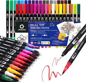 Brush Pen Lettering 36 Colori, Pennarelli Doppia Punta Fine E Grossa, Pennarelli - Foto 1 di 12