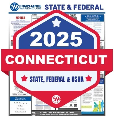 COMPLIANCE WAREHOUSE 2025 Connecticut CT StateFed Labor Law All in1 Compliance Poster Paper/Laminated