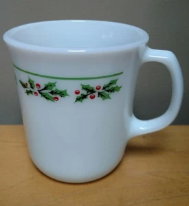 3 Vintage Corning White Milk Glass Holly Berry Design Coffee Mugs - Picture 1 of 4