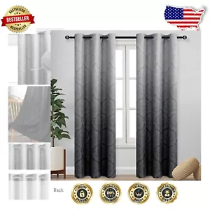 Elegant Ombre Blackout Curtains - Damask Pattern, Thermal Insulated Set of 2 - Picture 1 of 10
