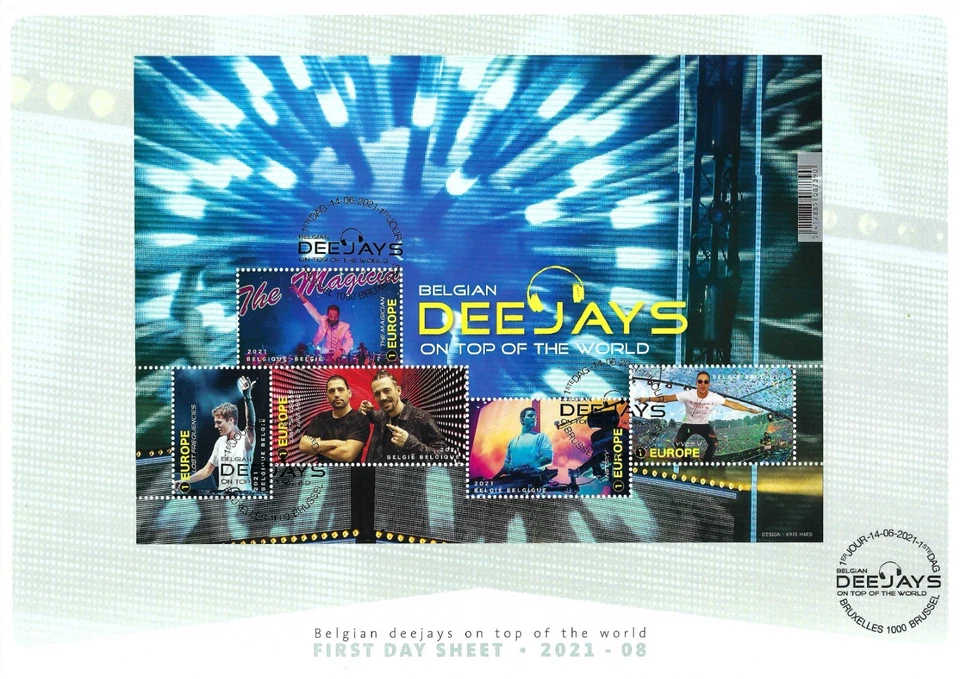 [FDS544] Belgium FDS 2021-08 Music Deejays First Day Sheet SUPERB - Image 1 of 1