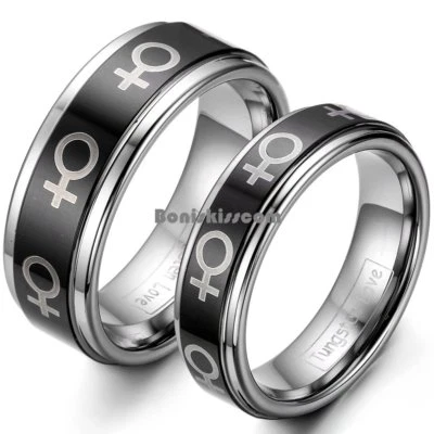Black Ceramic Laser Etched Love Symbol Design Tungsten Carbide Ring Wedding Band - Изображение 1 из 4