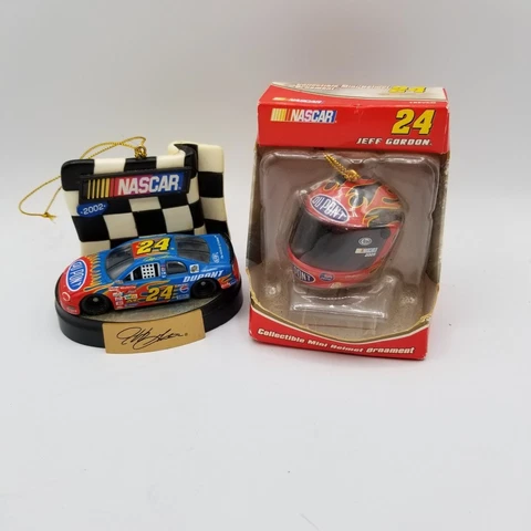 JEFF GORDON, #24 NASCAR Collectible Ornaments (2) Boxed Helmet & Winners circle Cover