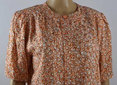 Blusa Top De Colección Nina Ricci Talla 42 Seda Manga Corta Naranja Melocotón Blanco Francia 12 EE. UU. Foto 1 de 4