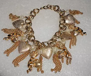 Fabulous Hearts Cherubs Tassels Charm Bracelet Valentines - Picture 1 of 2
