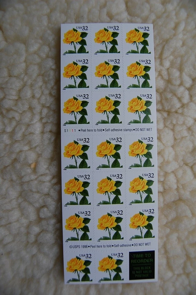 The Yellow Rose Booklet Stamps Full Pane Issued 10/24/96 Scott#3049a Pl# S1111 - Image 1 of 1