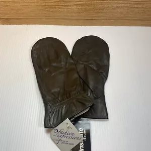 Fashion Expressions 3M Thinsulate Brown Leather mittens plaid lining - Sz Large - Picture 1 of 5