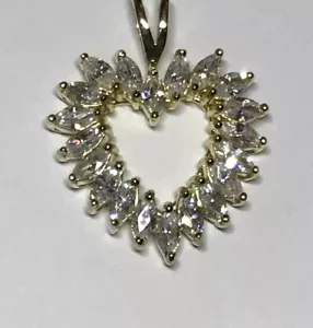 Vintage Large Heart Pendant Gold And sterling Silver Cubic Zirconia - Picture 1 of 5