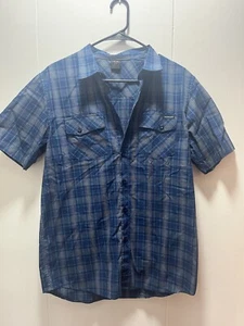 Oakley Mens Size Medium Short Sleeve Button Down Blue Plaid Shirt - Picture 1 of 4