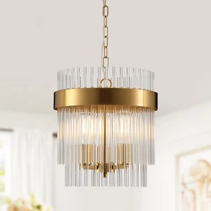 Dijiahua 3-Light Gold Pendant Lights Kitchen Island, 2-Tiers Crystal Pendant ... - Picture 1 of 9