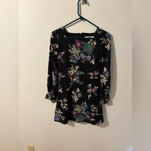 LOFT Black Floral Mini Dress Size 0P - Picture 1 of 3
