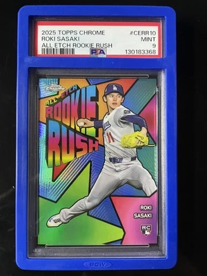 2025 Topps chrome Roki Sasaki Rookie Rush / All Etch - PSA 9 with slab case  - Image 1 of 2