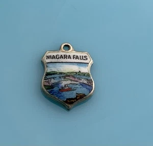 Niagarafälle Wasserfälle Vintage 925 Sterlingsilber Emaille Reise Schild Charm - Bild 1 von 4