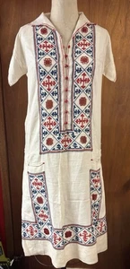 1920’s Linen Dress Blue Red Embroidery 37” Bust 38” Hip Laundry Challenge - Picture 1 of 19