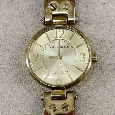 Anne Klein Gold Tone Women's Wristwatch Brown Leather Strap 10/9442 New Battery - Image 1 of 4