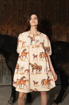 Farewell Frances Horse Gwen Dress Womens Small Novelty Babydoll Puff Sleeves - Image 1 of 4